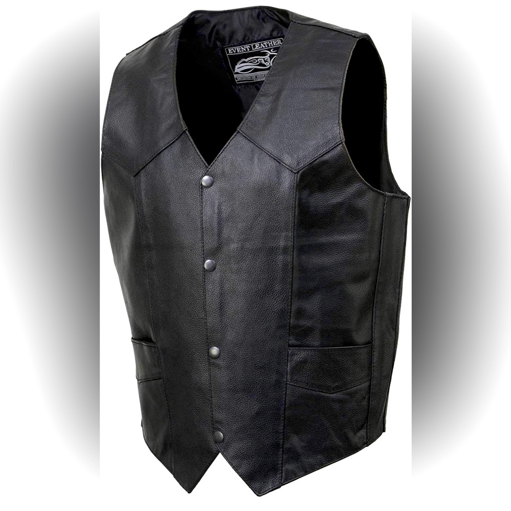 EVENT LEATHER EL5310 Black Motorcycle Leather Vest for Men size 6x RUNS SMALL